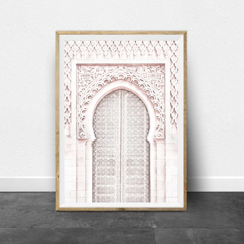 Розовый марокканский Арка дорожное настенное искусство холст картины плакат древние ворота Марокко двери произведения живописного искусства принты домашний Декор стены искусства Декор