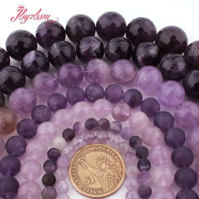 Круглые бусины из кварца с гладкой огранкой и морозом россыпью натурального