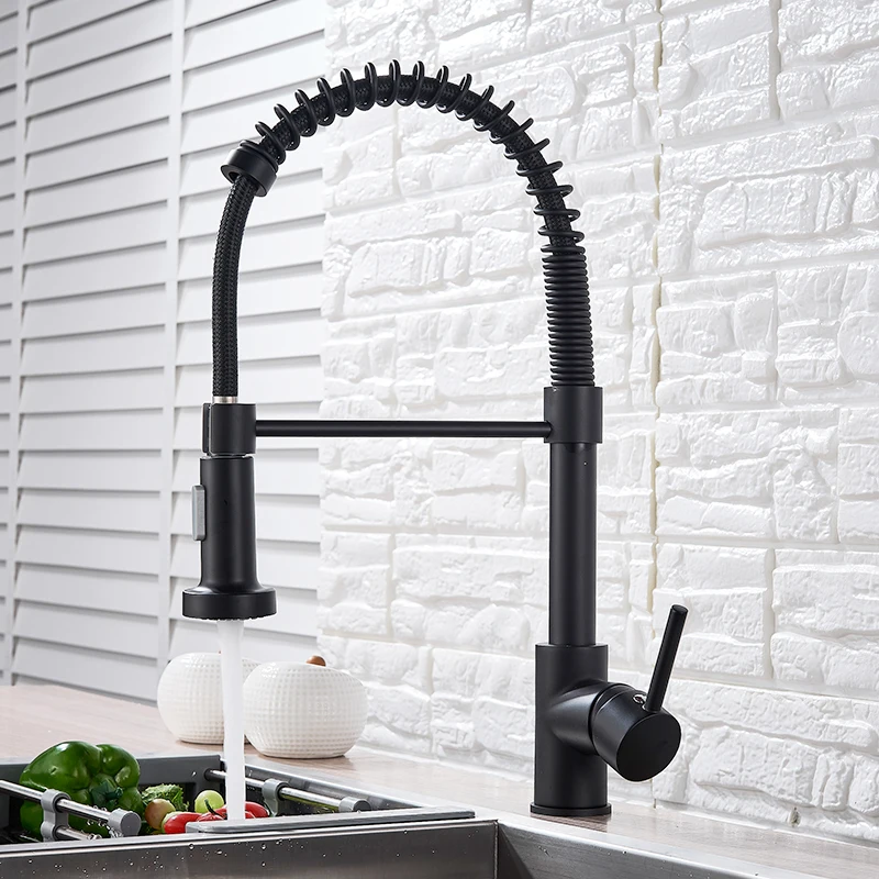  Quyanre Matte Black Kitchen Sink Faucet Pull Down Kitchen Faucet Single Handle Mixer Tap 360 Rotati - 33000476468