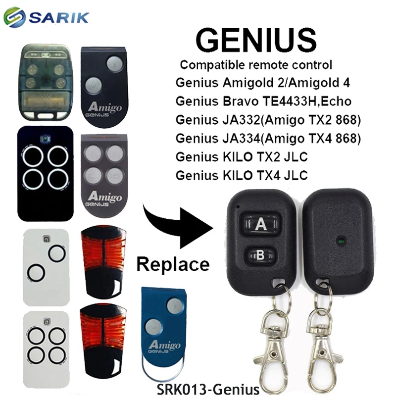 

GENIUS KILO TX2 JLC, KILO TX4 JLC Amigo Rolling Code Compatible Remote Control 868MHz