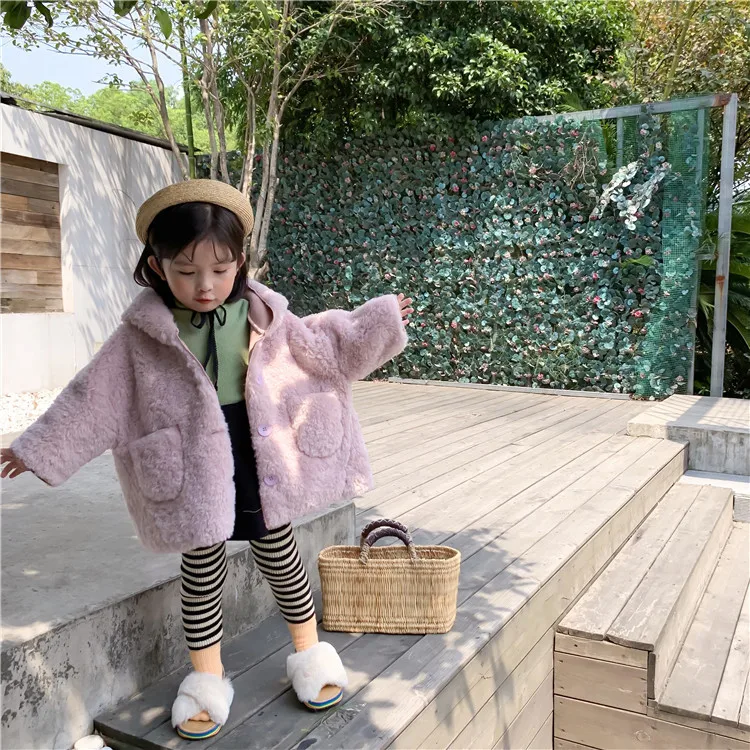 

3028 New Fur Coat Children's Hooded Coat In Autumn And Winter 2019 Girls Loose Korean Coat Thick Warm Jacket Down Coat