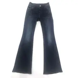 Осенне-зимние женские джинсовые Необычные брюки, расклешенные Стрейчевые джинсовые потертые синие женские джинсы