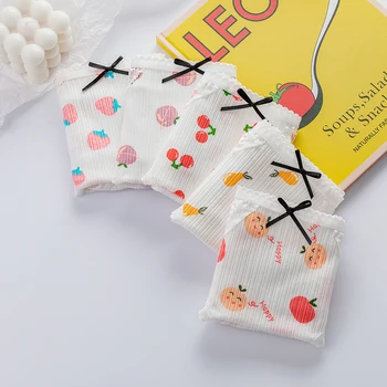

New Large Size Cotton Underwear Women's Fruit Printed Lace Side Cotton Crotch Panties Girl Breathable Thread Cotton Briefs L XL