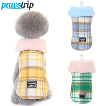 

pawstrip Plaid Warm Dog Coat Winter Clothes Dog Jacket Soft Fur Collar Warm Cat Clothes Pet Winter Coat For Dogs Cats yorkies