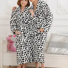 Unisex Men Fashion Flannel Warm Thickening Leopard Print Long Robe Soft Bathrobe Towelling Bath Robe Dressing Gown Nightwear
