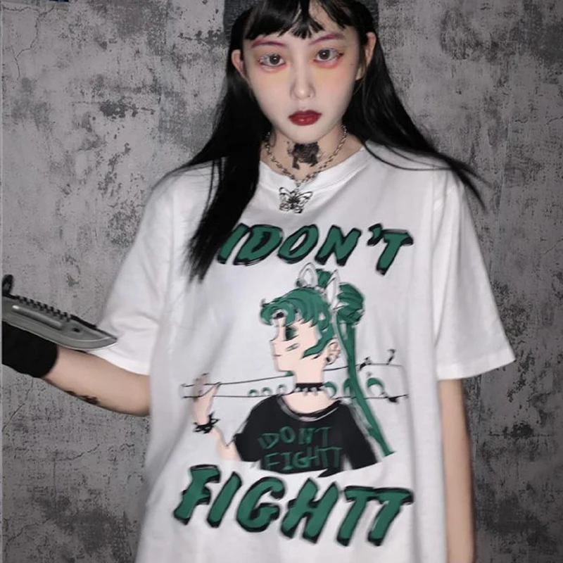 Summer Cool Short Punk Gothic HipHop Tshirt Harajuku Sleeve T Shirt Sailor Moon Print Vintage T-shirt Streetwear Oversize tops
