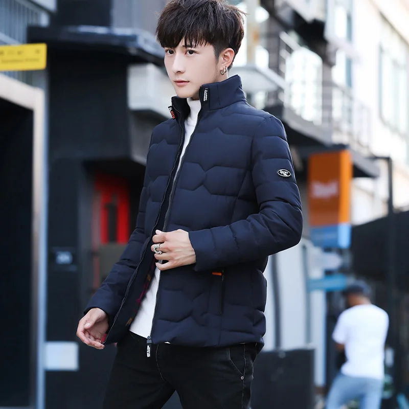 Winter Men Youth Stand Collar Short Coat Cotton-padded Jacket Sub-Slim Fit Thick Students Casual Cotton-padded Jacket Fashion M