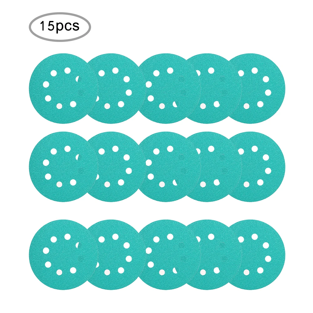 

15 Pcs 5in 8-Hole Durable Aluminum Oxide Disk Sandpaper Sanding Disc # 60 to # 2000 Assorted Grits Sandpaper