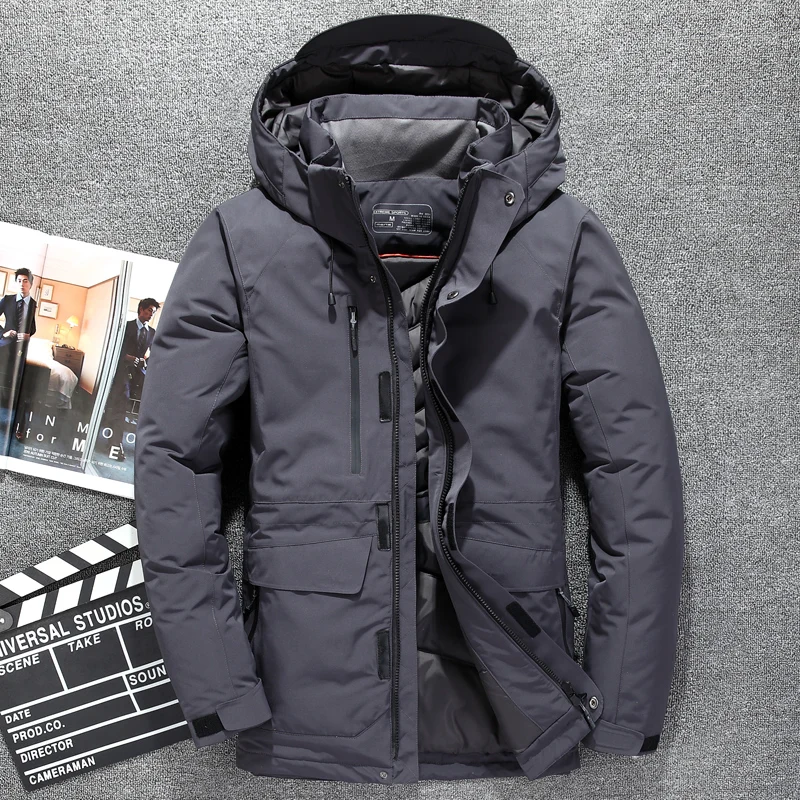 

Top Quality White Duck Down Jacket Men Thick Winter Nice NEW Hat Detached Warm Parka Waterproof Windproof -30 Degrees Male