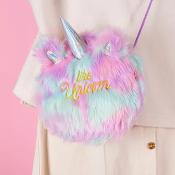

Mini Shoulder Bag Womens Cute Kawaii Unicorn for Teenager Girls Travel School PU Plush Laser Bag Korean Female Crossbody Handbag