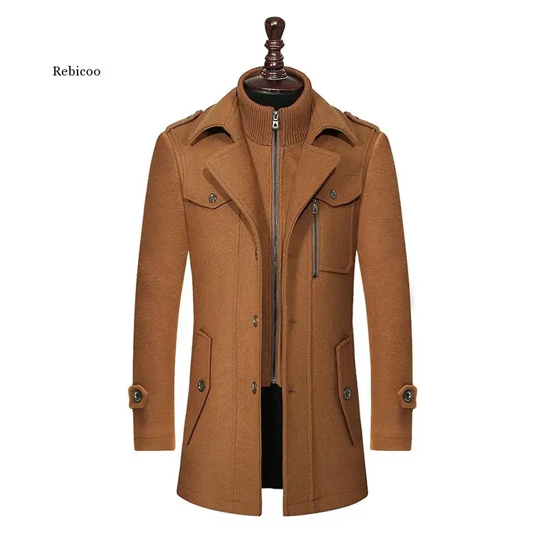 New Winter Wool Coat Slim Fit Jackets Fashion Outerwear Warm Man Casual Jacket Overcoat Pea Coat  M-Xxxxl
