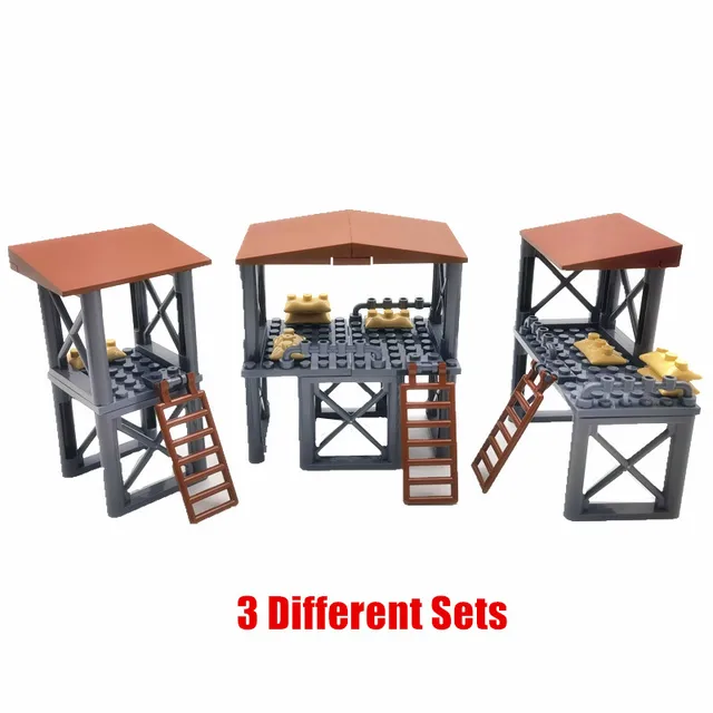 New Military Weapons Base WW2 Blocks Toys for Boys Birthday Gift Compatible Army Technical Building Bricks MOC Construction Toy 3different-lookout