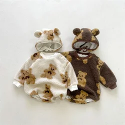 Winter Baby Velvet Romper Bear Print Warm Rompers for Newborn Infants Plus Velvet Baby Girl Clothes One Piece Jumpsuit