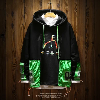 

Splice Sweatshirts Men Fashion Japanese Pullover Hoodies Youth Stylish Casual Cotton Pocket Streetwear Printing Outerwear Trendy