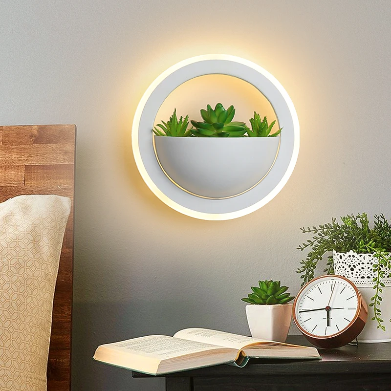 New LED Wall Lamp Round Acrylic Led Wall Lights Simulated Green Plants AC110~220V 10W For Hallway Porch Balcony Led Wall Sconce
