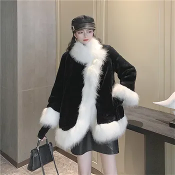 

New Winter Women Faux Fur Jackets Elegant Female Turtleneck Thick Warm Imitation Fur Coats Long Sleeve Chic Black White Cardigan