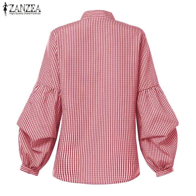 ZANZEA, Женские топы и блузки, клетчатая рубашка, элегантная, офисная, для девушек, для работы, шикарная туника, топы, OL, рубашки, Chemiser Mujer размера плюс