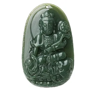 

LETSFUN Fine Jewelry Pure Natural GreenJade Hand Carving Riding An Elephant Samantabhadra Bodhisattva Necklace Pendant