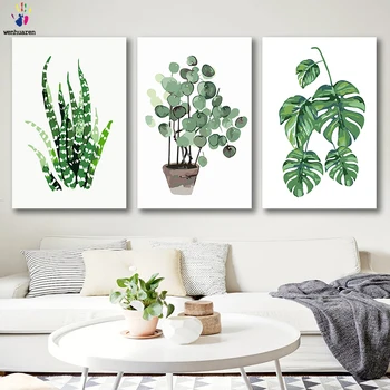 

DIY colorings pictures by numbers with colors Watercolor leaf plant illustration picture drawing painting by numbers framed Home