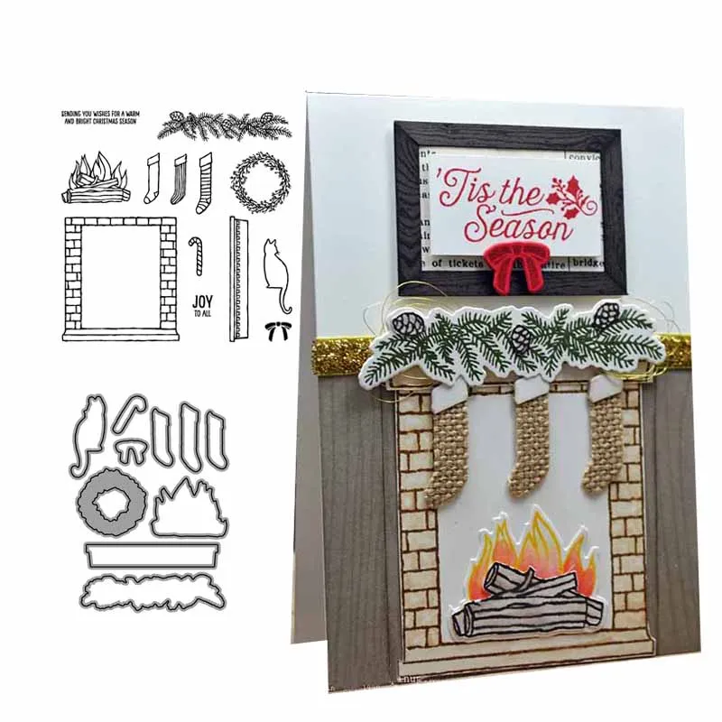 Rubber Stamps and Metal Cutting Dies Stove Sock Merry Christmas Scrapbooking Craft Stencil Card Make Album Sheet Decoration