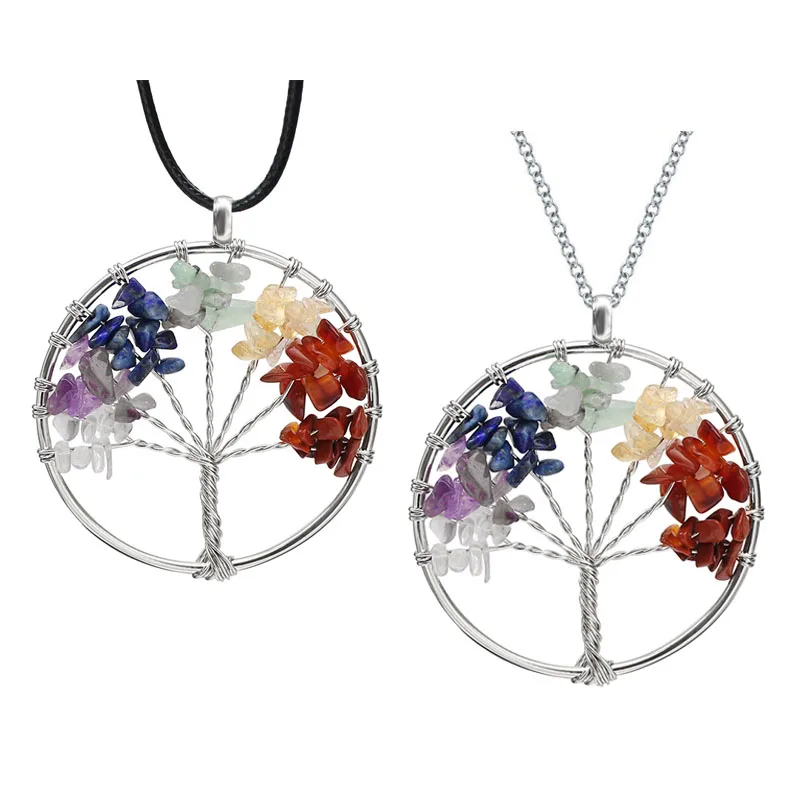 Milangirl Tree of Life Pendant Necklace High-quality copper with colorful crystal natural stone winding ring necklace Whole Sale | Украшения