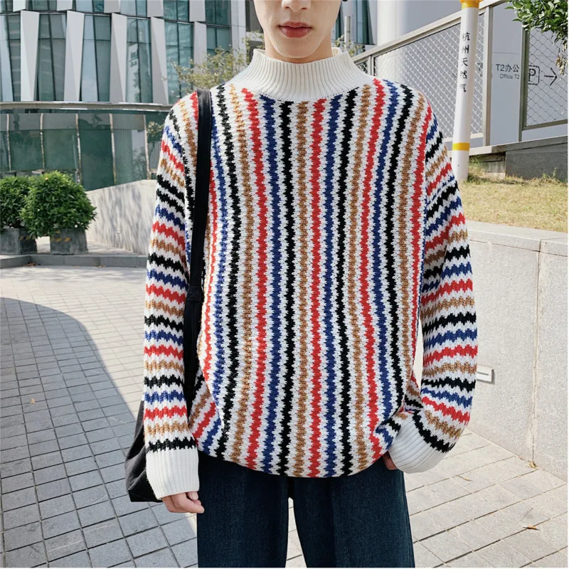 

Men's sweaters autumn/winter 2019 new slim turtleneck knitting casual sweater loose round collar personality young men's wear
