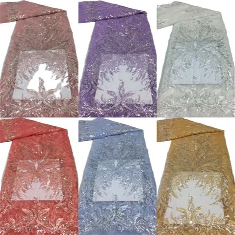 Purple 2021 Nigerian Mesh Net Lace African Sequins Shine Fabric High Quality French Tulle for party dress | Дом и сад