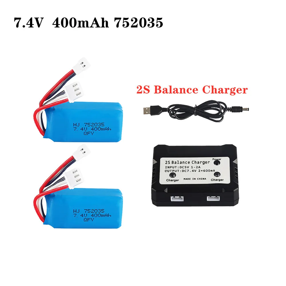 

2pcs 2S 7.4V 400mah Lipo Battery With Balance Charger For RC DM007 Airplane Quadcopter Drone Helicopter Toy Spare Parts Battery