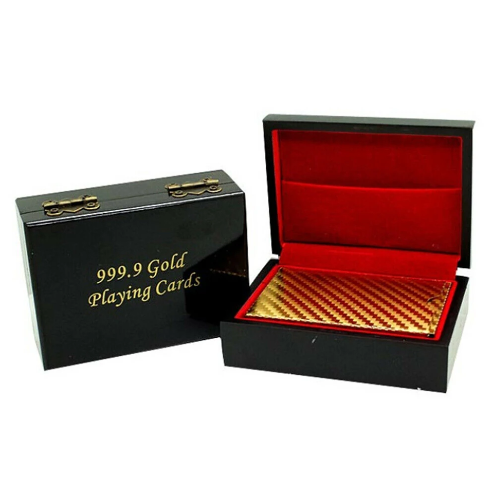 Творческий 24 к Карат Золотая фольга пластиковый покер игральные карты коробка для хранения бренд письмо милый деревянный ящик