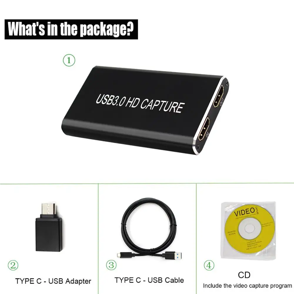 HDMI USB 3,0 устройство для захвата карт 1080P HDMI в USBC Тип C адаптер для видеозахвата для Mac Windows Linux Os X запись игр