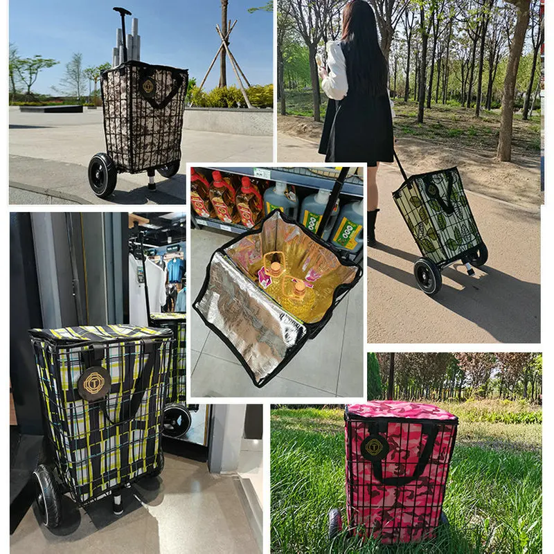 Multifunctional Household Shopping Cart, Large Wheel Hand Trolley Bicycle Trailer For Moving & Travel