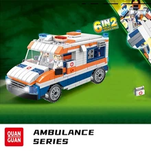 Kit d'ambulance médicale en briques, voiture 6 en 2, bloc d'assemblage, modèle de camion médical, jouets pour enfants, cadeaux pour garçons et filles