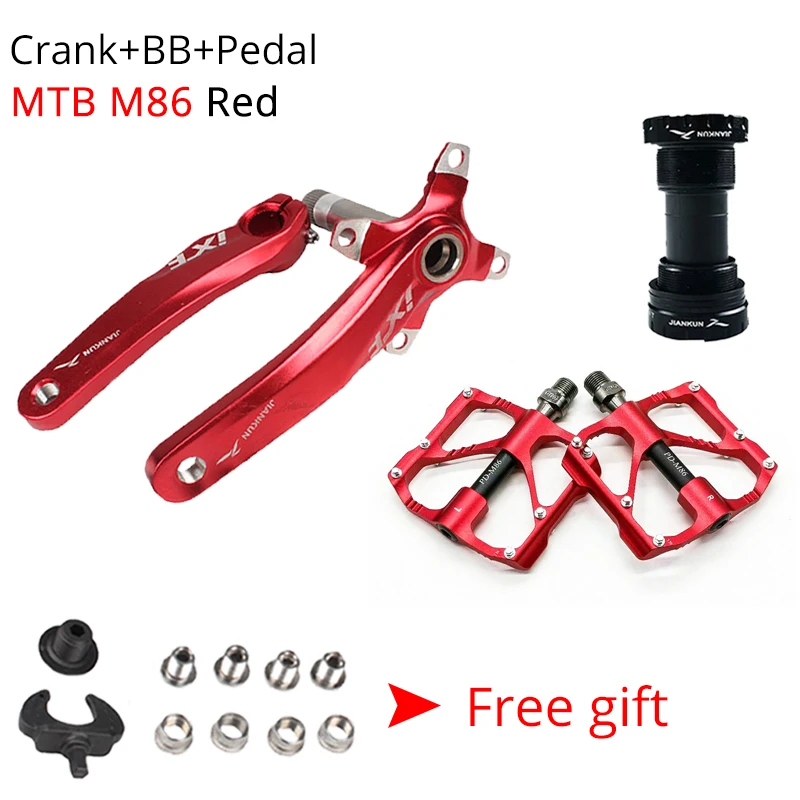 Crank M86 red BB JIANKUN 170 мм рукоятки MTB велосипед 9/16in 2 шт педаль 104BCD IXF Arm передняя Звездочка Алюминий дорожная система велосипеда с каретка BB - Цвет: Crank M86 red BB
