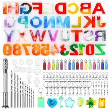 

194pcs Resin Molds Letter Number Molds Keychain Jewelry Molds for Resin Casting with Pin Vise Set Tassels for Making Keychain