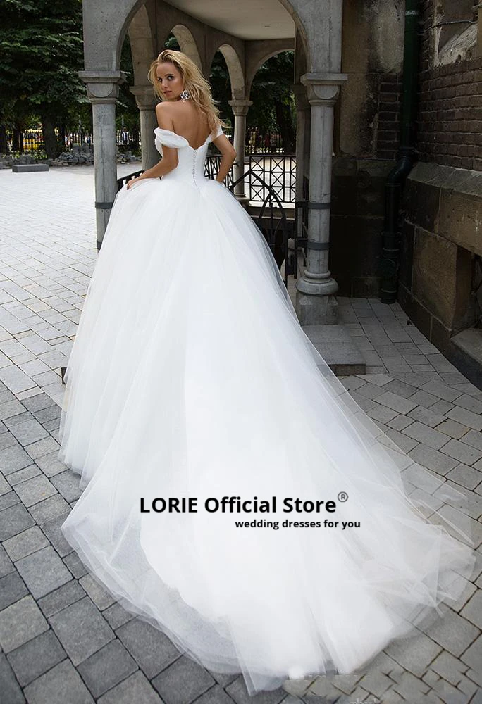LORIE бальное платье Свадебные платья длинный шлейф Кружева Аппликации и бисерная шнуровка с открытыми плечами невесты платья Белый Индивидуальные