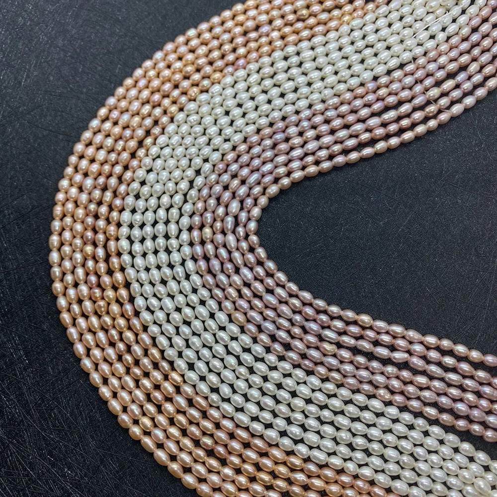 Natural Freshwater Pearl Three-color Rice Beads for Jewelry Making DIY Bracelet Necklace Jewelry Accessories Wholesale 3.8mm