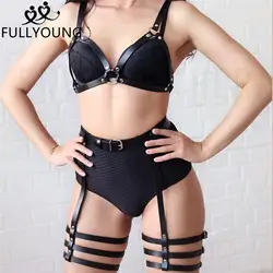 Fullyoung/комплект из 2 предметов в готическом стиле, в стиле панк, кожаные ремни для нижнего белья, ремни для женщин, для связывания тела