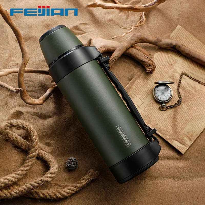 FEIJIAN Military Thermos, Travel Portable Thermos For Tea, Large Cup Mugs for Coffee, Water bottle, Stainless Steel ,1200/1500ML 1