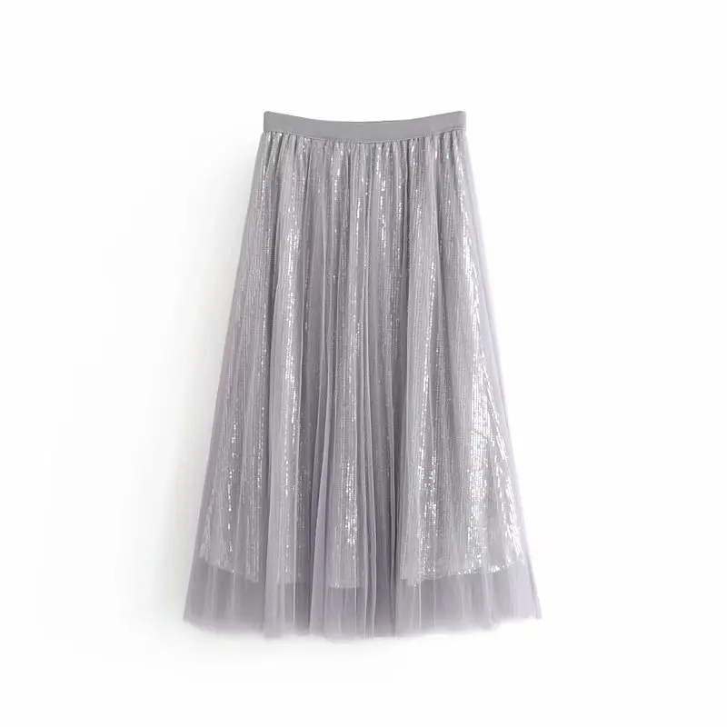 

Western Style 2019 Spring New Style Women's Dress Versitile Fashion Slim Fit Slimming High-waisted Gauze Sequin Elastic Waist Sk