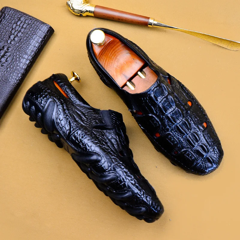 

Moccosins Men's 2019 New Style Octopus Genuine Leather Cowhide England Crocodile Pattern Casual Leather Shoes Fashion Man Shoe