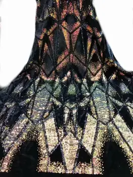 

Fashions 5yds/pce velvet with sequins laces for women dresses 2019 high quality nigerian lace fabric FB-1023