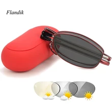 Фотохромные очки для чтения, унисекс, анти-Синие складные очки для чтения, чехол для диоптрий, очки для пресбиопии+ 1,00