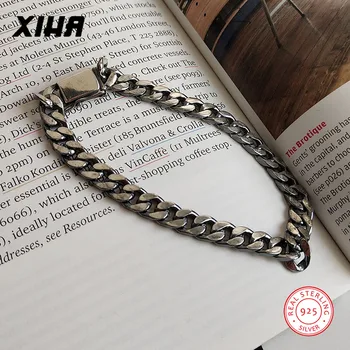 

925 Sterling Silver Vintage Curb Cuban Chain Ladies Bracelets and Bangle for Women Men Luxury Boho Jewelry Bracelet