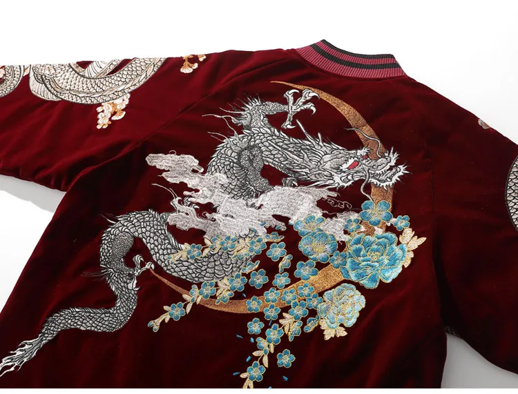 Aolamegs jaqueta masculina grande bordada, dragão chinês,