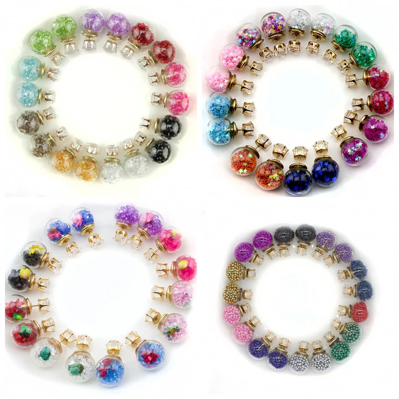 Смешанные 50 пар, серьги-гвоздики в виде цветочной звезды с шармом из стекла для женщин, Двухсторонние серьги, модные ювелирные изделия