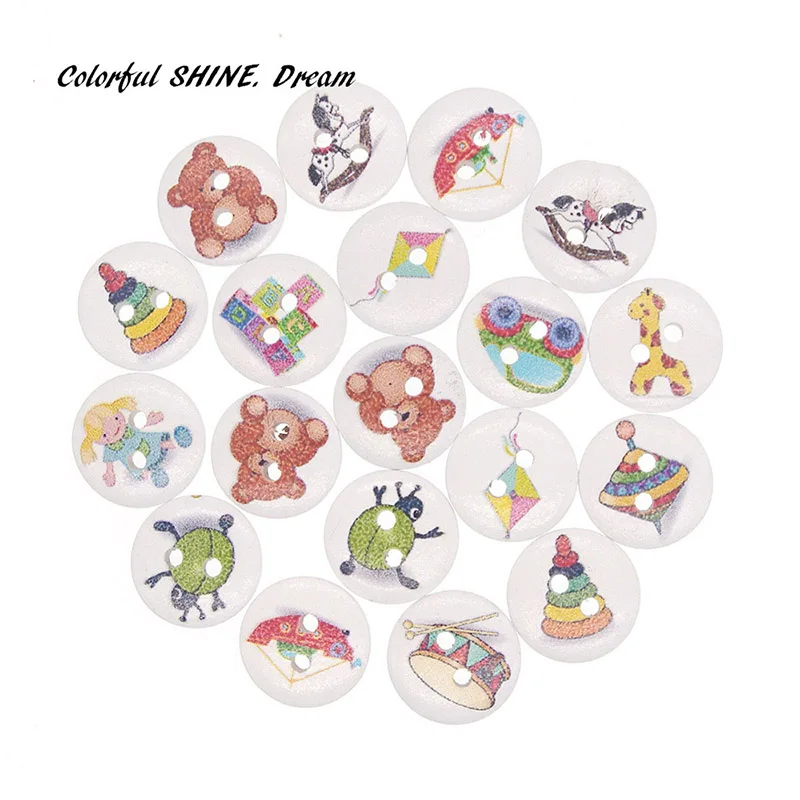 50PCs Wholesale Natural Wooden Buttons Round Colorful Toys Design Scrapbooking Sewing Accessories DIY Craft 2 Holes 15mm Dia. | Дом и сад
