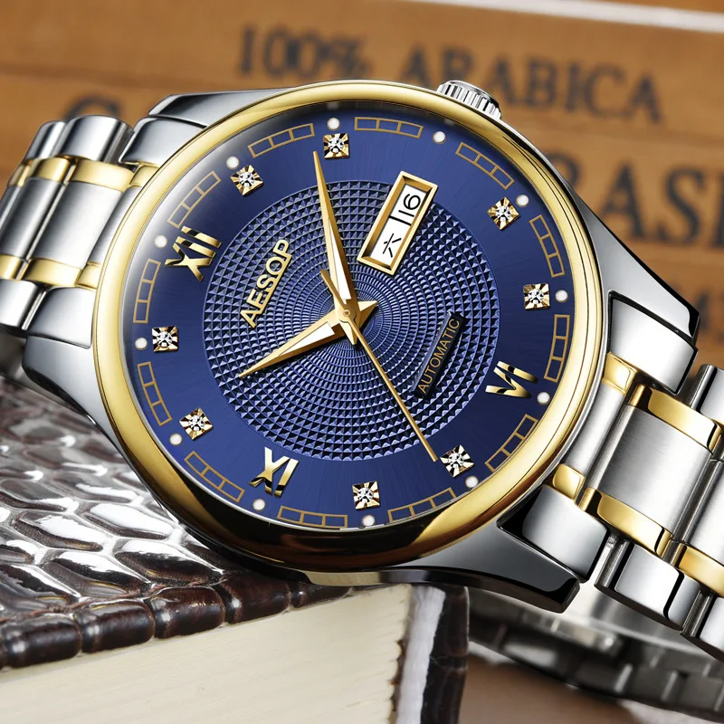 

Aesop Brand Direct Supply Fully Automatic Analog Watch Clean Steel Waterproof Night Light MEN'S Watch