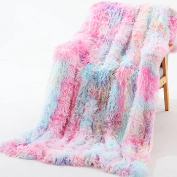 

Gradient rainbow Color Faux blanket Fur Throw Cozy Super Soft Plush Chic Bed Blanket Warm 160cm x 200cm/130x160cm