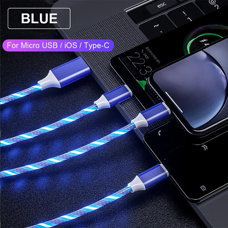 Blue 3-в-1 USB алюминиевый сплав Быстрая зарядка линия стример кабель для передачи данных для IOS Android тип-c Интеллектуальный Сейф отключение питания быстрая зарядка линия - Цвет: Blue