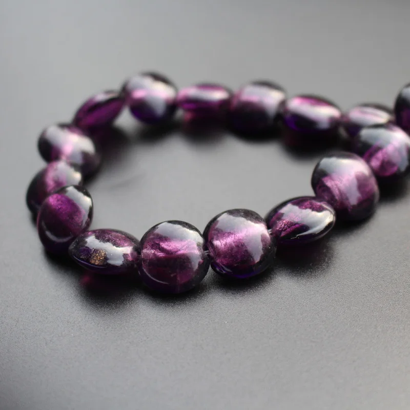 10Pcs 12mm 15.5mm Round Flat Lampwork glass beads Foiled Purple color for jewelry Making | Украшения и аксессуары